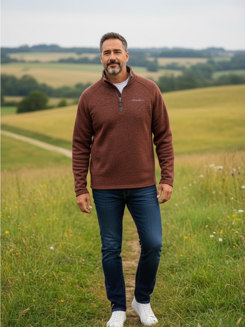 Eddie Bauer Rust-Burgundy Brown Half-Zip Sweater size XL